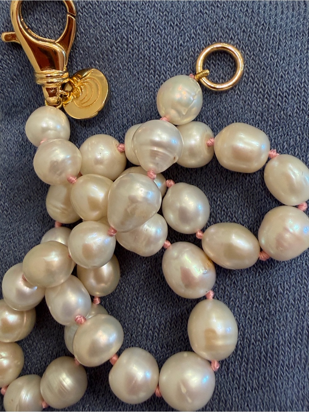 JANE WIN -- Lustrous White Pearl Necklace with Gold Accents